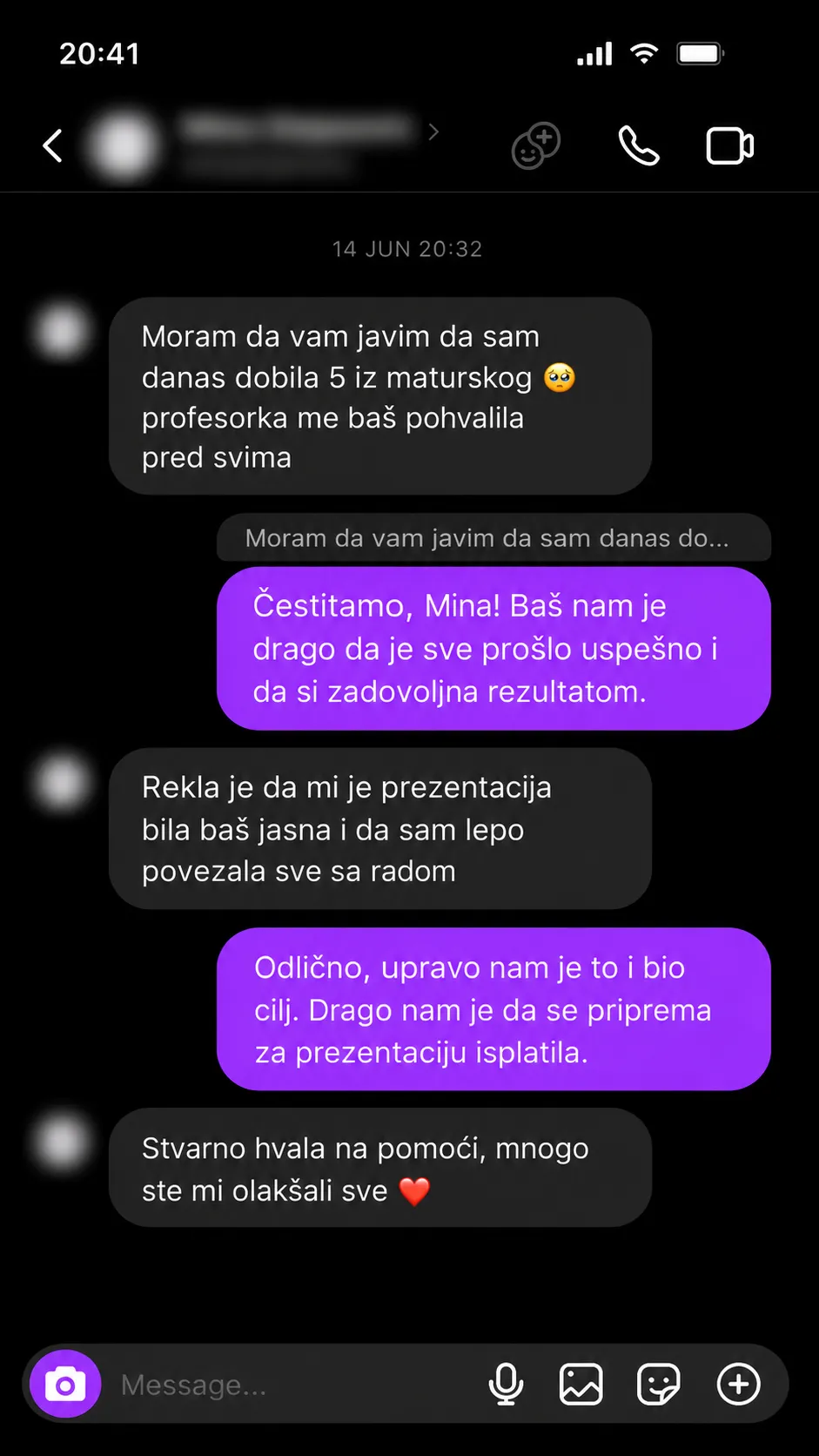 Poruka studentkinje koja je dobila peticu iz maturskog rada pred komisijom